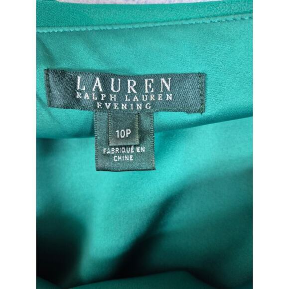 LRL Ralph Lauren Evening Emerald Green One Shoulder Gown Ruched  10P VTG Glamour - Picture 5 of 6